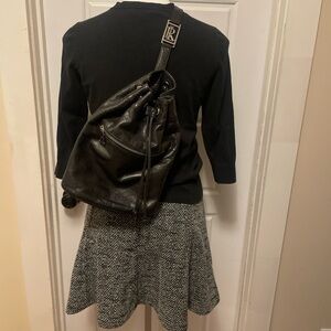 LOFT Black and Gray Skater Skirt